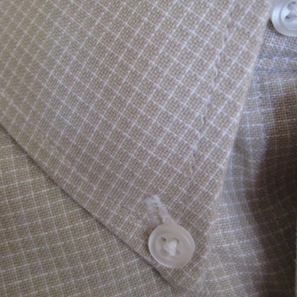 CLAYBROOKE short sleeve Wrinkle Free Tattersall Beige Shirt Size 16-1/2 - EUC - Picture 2 of 8